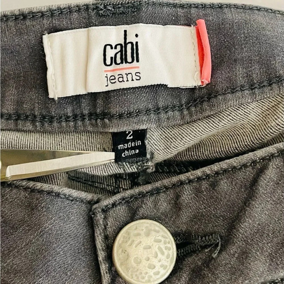 𝅺CAbi | Zipper Skinny Moto Jeans Distressed Denim Stretch Gray #5167 - Picture 6 of 8